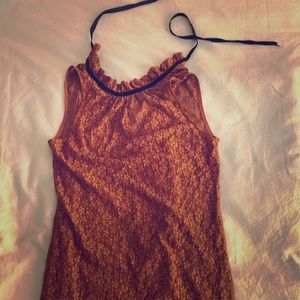 Zara lace frilled-neck dress